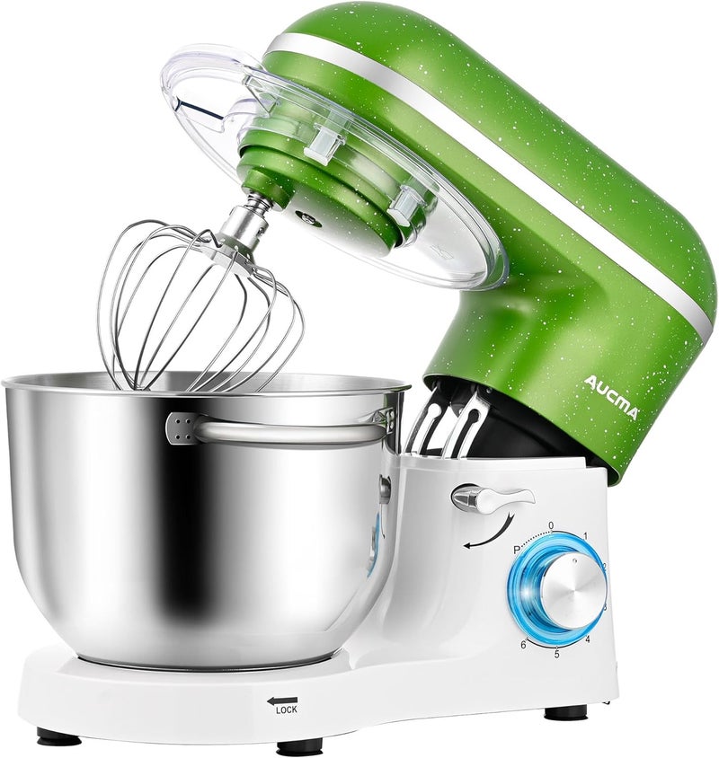 AUCMA Stand Mixer,6.5QT 660W 6-Speed Tilt-Head Food Mixer, Kitchen Electric Mixer with Dough Hook, Wire Whip & Beater (Green-White, 6.5QT) (Renewed) - Image 1